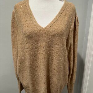 LOFT Gold Long Sleeve Sweater With Sparkle Sequins SIZE LARGE